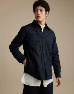 Surchemise regular en Laine mélangée Freeman marine/noir