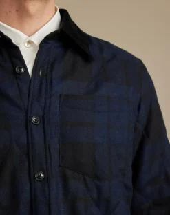 Surchemise regular en Laine mélangée Freeman marine/noir