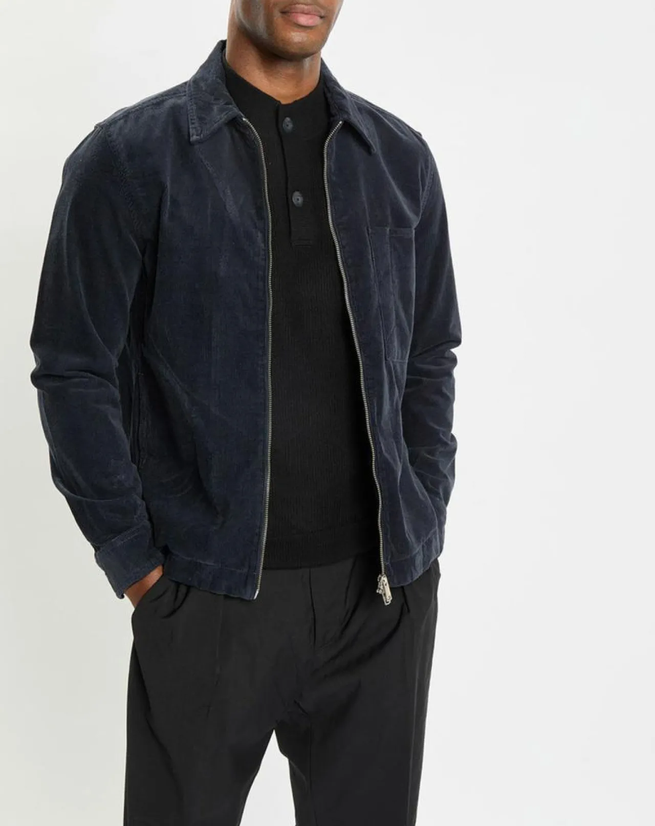 Surchemise zippée en Velours milleraies bleu marine
