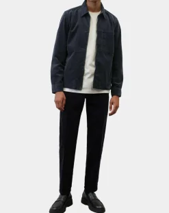 Surchemise zippée en Velours milleraies bleu marine