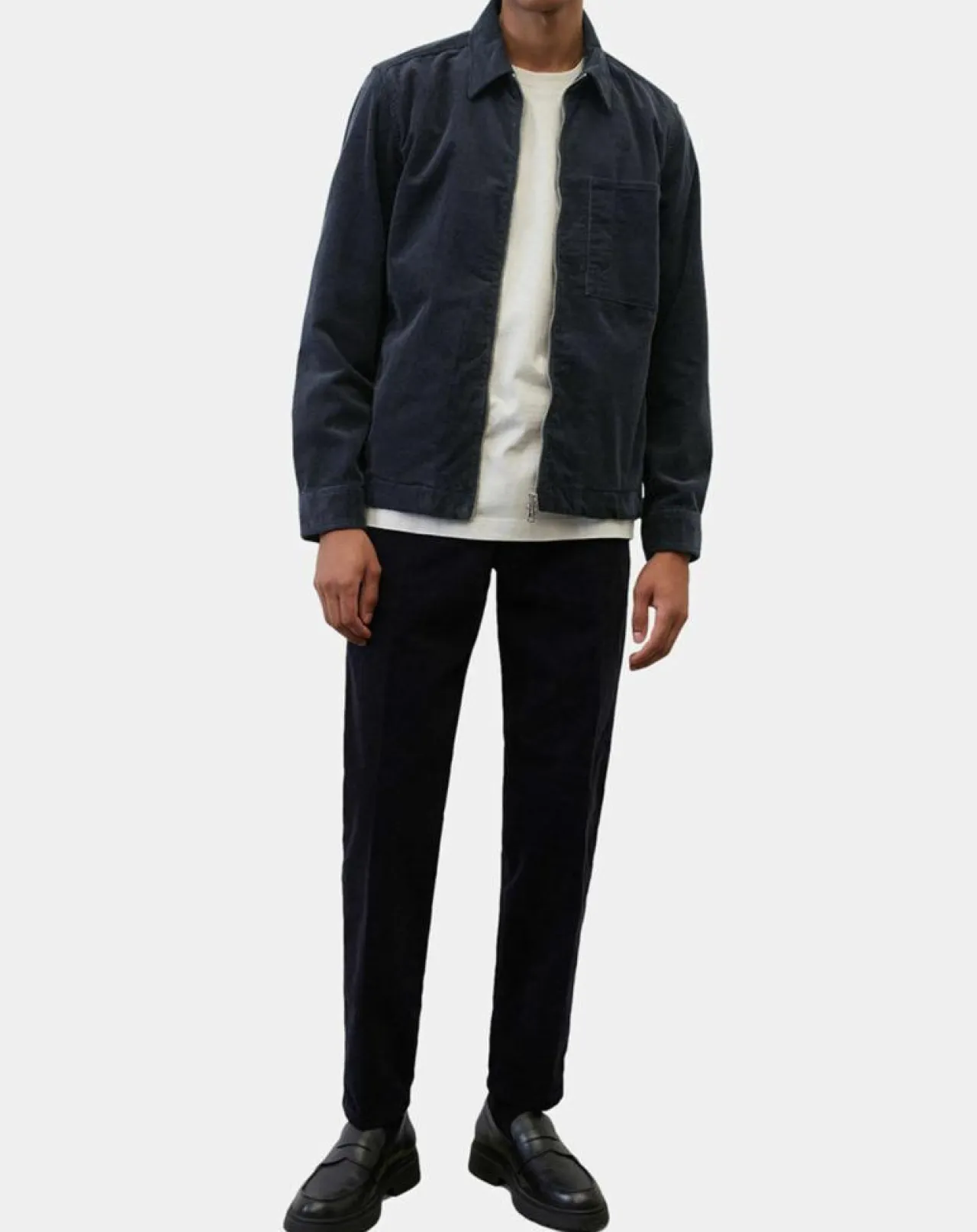 Surchemise zippée en Velours milleraies bleu marine