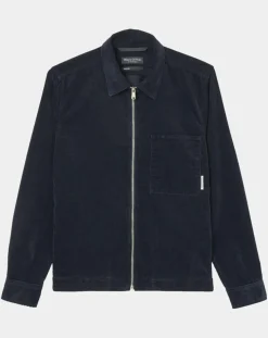 Surchemise zippée en Velours milleraies bleu marine