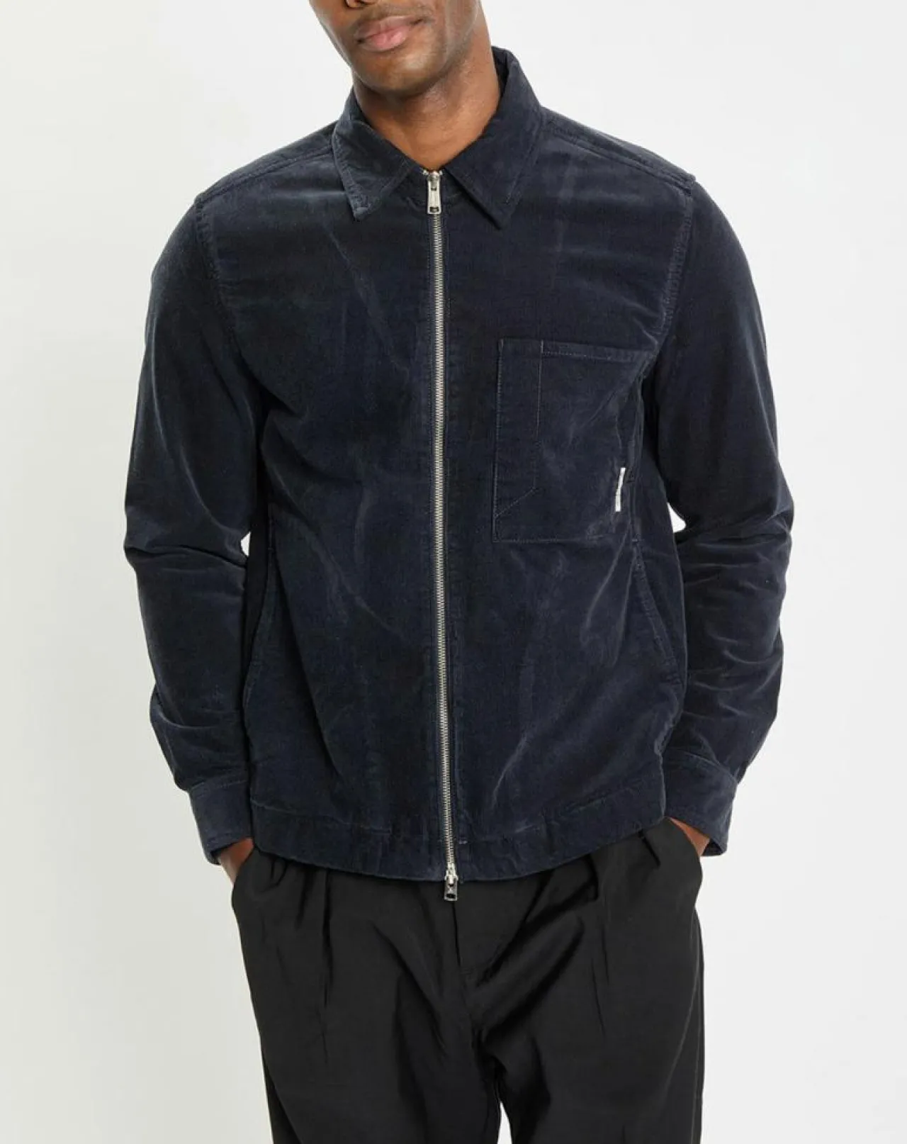 Surchemise zippée en Velours milleraies bleu marine