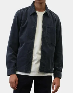 Surchemise zippée en Velours milleraies bleu marine