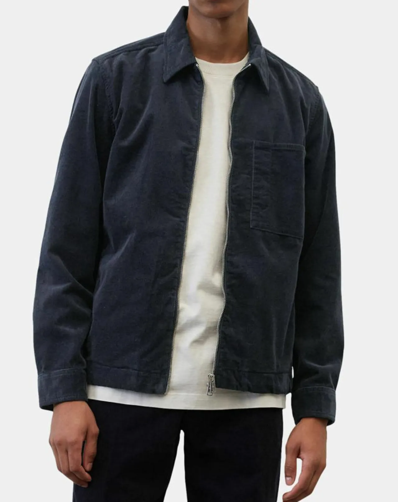 Surchemise zippée en Velours milleraies bleu marine