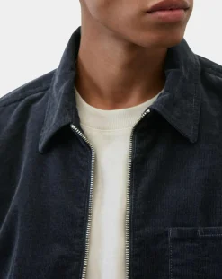 Surchemise zippée en Velours milleraies bleu marine