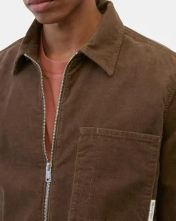 Surchemise zippée en Velours milleraies marron