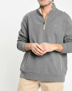 Sweat col montant 1/2 zip gris foncé