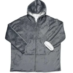 Sweat plaid zippé à capuche intérieur Sherpa gris