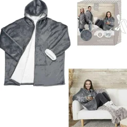 Sweat plaid zippé à capuche intérieur Sherpa gris