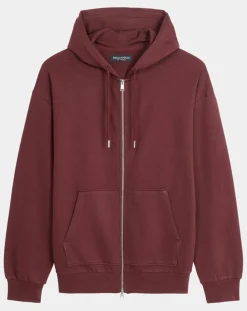 Sweat zippé à capuche 100% Coton Bio bordeaux