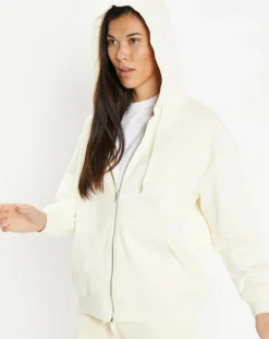 Sweat zippé en Coton bio Mathalie à capuche écru