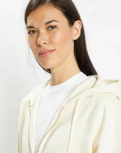 Sweat zippé en Coton bio Mathalie à capuche écru