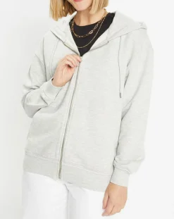 Sweat zippé en Coton bio Mathalie à capuche gris chiné