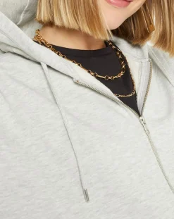 Sweat zippé en Coton bio Mathalie à capuche gris chiné