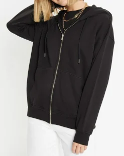 Sweat zippé en Coton bio Mathalie à capuche noir