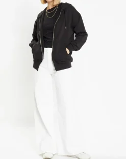 Sweat zippé en Coton bio Mathalie à capuche noir