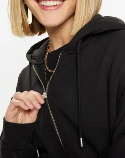 Sweat zippé en Coton bio Mathalie à capuche noir