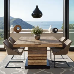 Table à manger carrée - Rallonge centrale Naturel - 130x130x76 cm