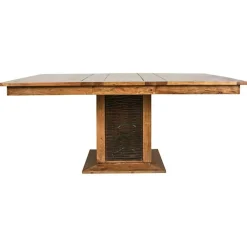 Table à manger carrée bois sculpté bicolore acacia maya brun/miel - 130x130x76 cm
