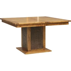 Table à manger carrée bois sculpté bicolore acacia maya brun/miel - 130x130x76 cm