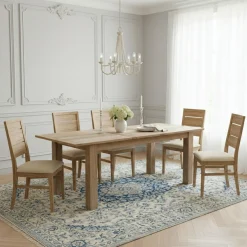 Table à manger plateau cannage 180 rallonge 40 Acacia Tatoo II Beige - 180x90x77 cm