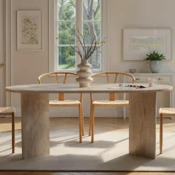 Table à manger Sablin travertin - 180x75x89.5 cm