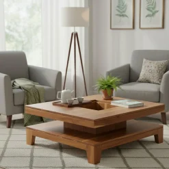 Table basse 110x110 cm Acacia Kavish II Marron - 110x110x40 cm