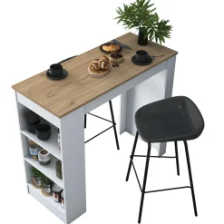 Table de bar ja103 noyer/blanc - 120x100x50 cm