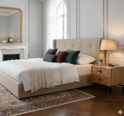 Table de chevet 2 tiroirs Manguier Sculture Beige - 45x40x45 cm