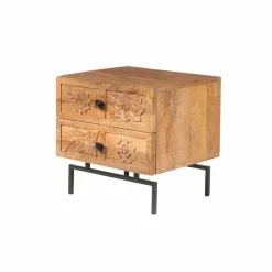 Table de chevet 2 tiroirs Manguier Sculture Beige - 45x40x45 cm