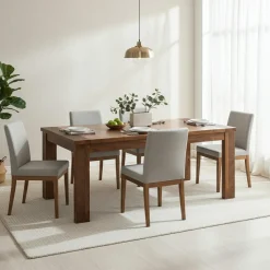 Table de repas rectangulaire bois strié 155 Acacia Verone Marron - 155x90x76 cm