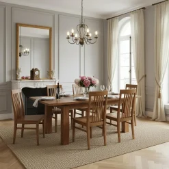 Table rectangulaire en bois sculpté bicolore 200/280 Acacia Maya Naturel - 200x100x78 cm