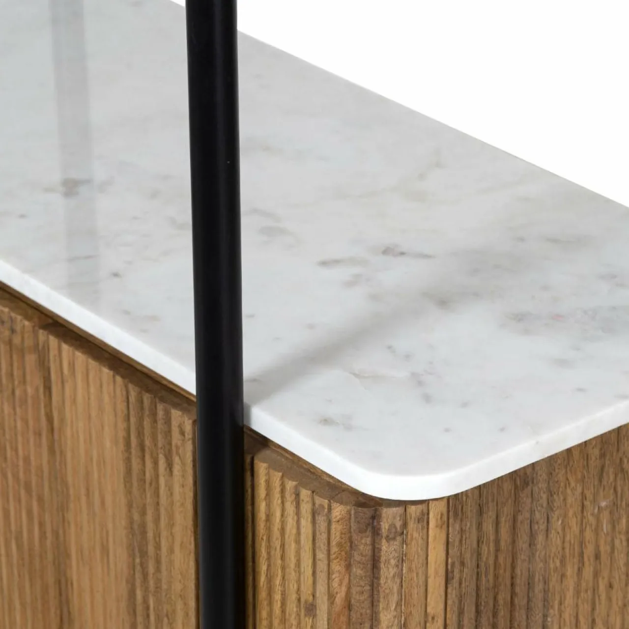 Étagère 2 portes plateau marbre blanc Manguier Kfir II Naturel - 95x40x170 cm