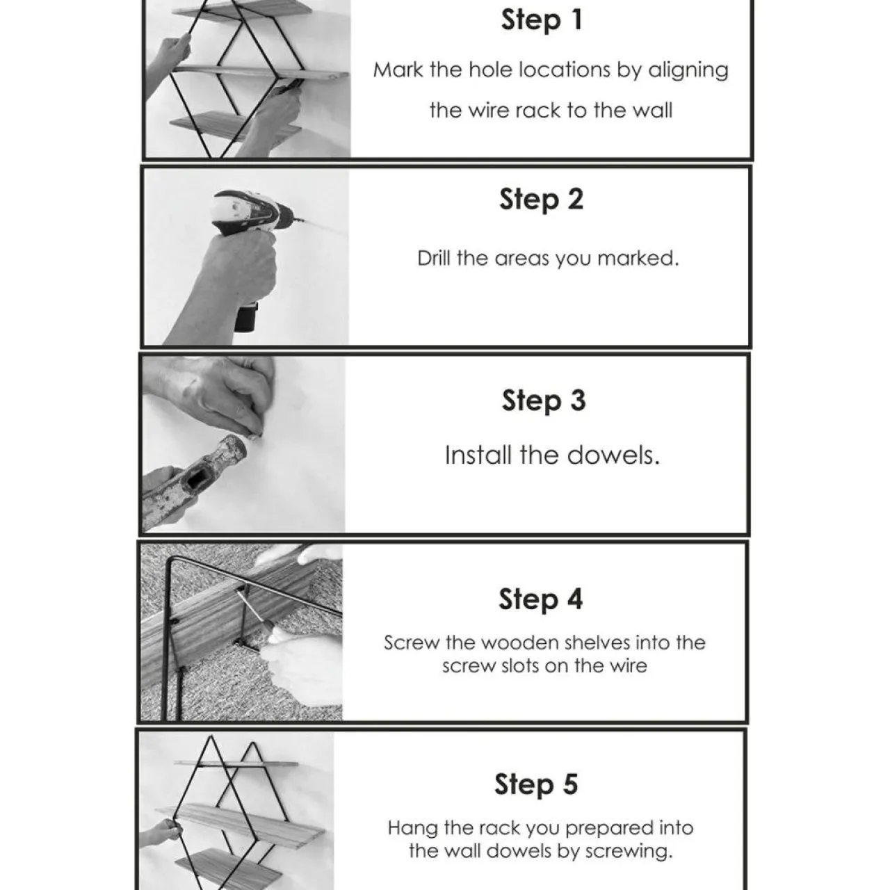 Étagère 3 étages losange noyer/noir - 62x42x15 cm