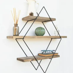 Étagère 3 étages losange noyer/noir - 62x42x15 cm