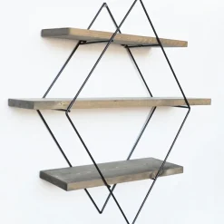 Étagère 3 étages losange noyer/noir - 62x42x15 cm