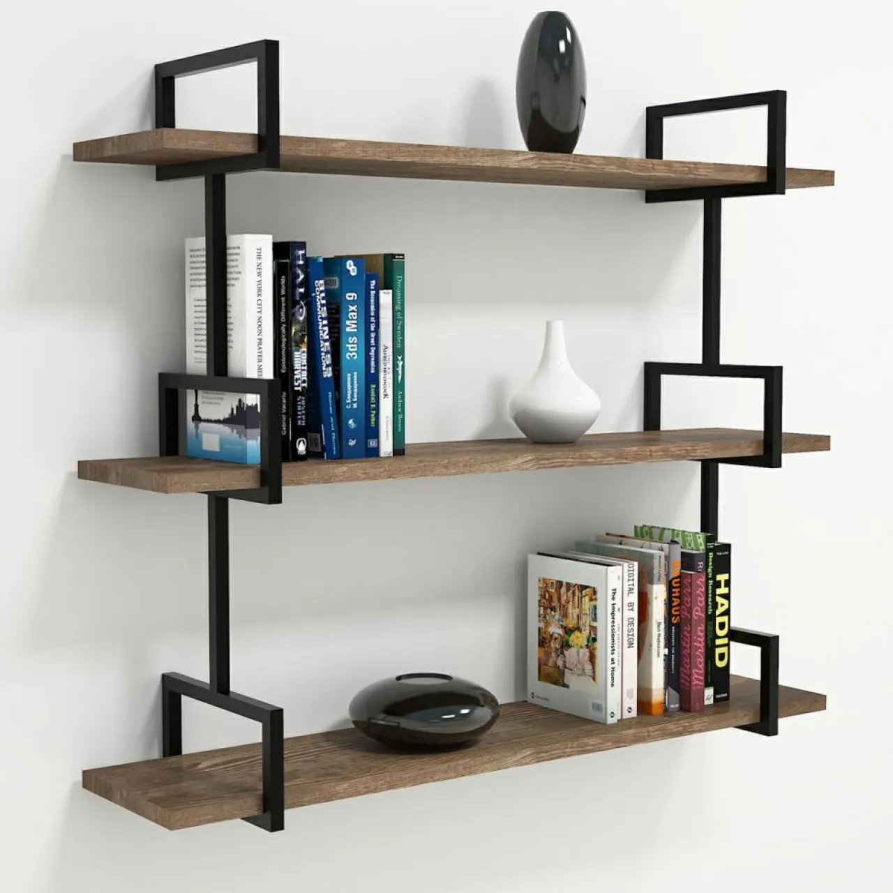 Étagère murale Uras noyer - 90x76x22,5 cm