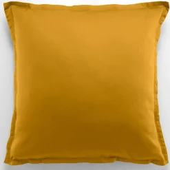 Taie d'oreiller avec volant satin de coton lavé moutarde
