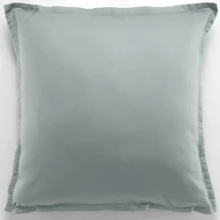 Taie d'oreiller avec volant satin de coton lavé verte