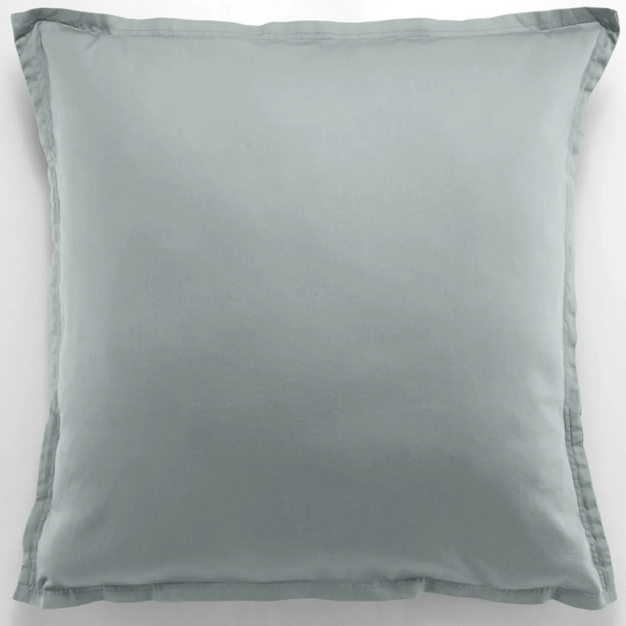 Taie d'oreiller avec volant satin de coton lavé verte