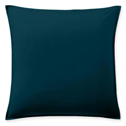 Taie d'oreiller avec volant en percale de coton lavé bleu imperial