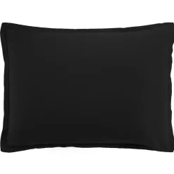 Taie d'oreiller avec volant satin de coton lavé noire