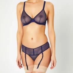 Tanga en Soie mélangée Glamour bleu marine