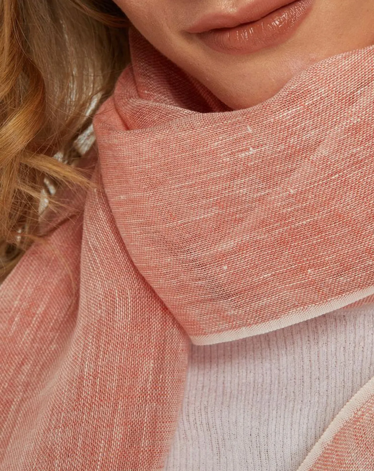 Étole 100% Lin Mosi corail - 70x200 cm