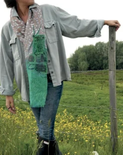 Étole Mondrian en Lin & Soie taupe - 30x150 cm