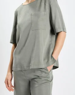 Top ample en Lyocell fluide kaki grisé