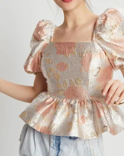 Top Brocard imprimé rose pâle/doré