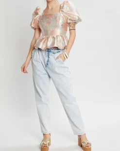 Top Brocard imprimé rose pâle/doré