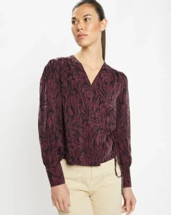 Top cache-cœur Caprice imprimé fantaisie lie de vin